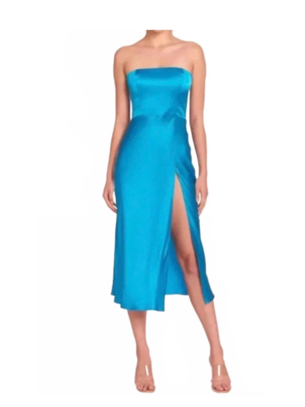 Women's Amanda Uprichard Blue Strapless Midi Dress S - Picture 1 of 5